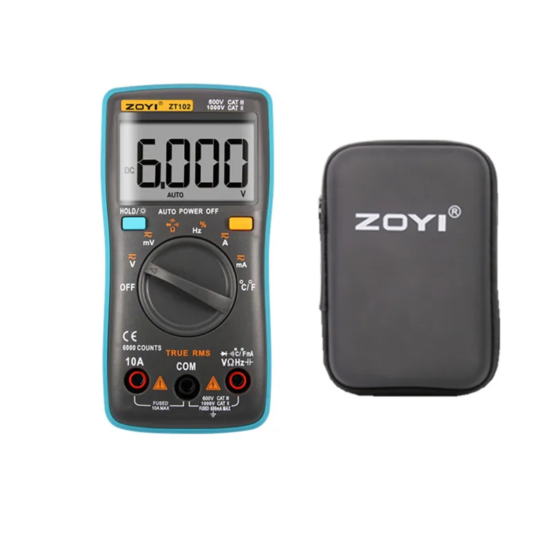 ZT102 with Case ZOYI Digital ZT101/ZT102/ZT102A мультиметр 6000 отсчетов подсветка AC DC Амперметр Вольтметр Ом портативный измеритель напряжения - Цвет: ZT102 with Case