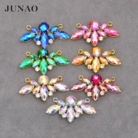 junao 1545mm sewing red ab butterfly rhinestones connector glass appliques flatback gold claw crystal stones for dress jewel