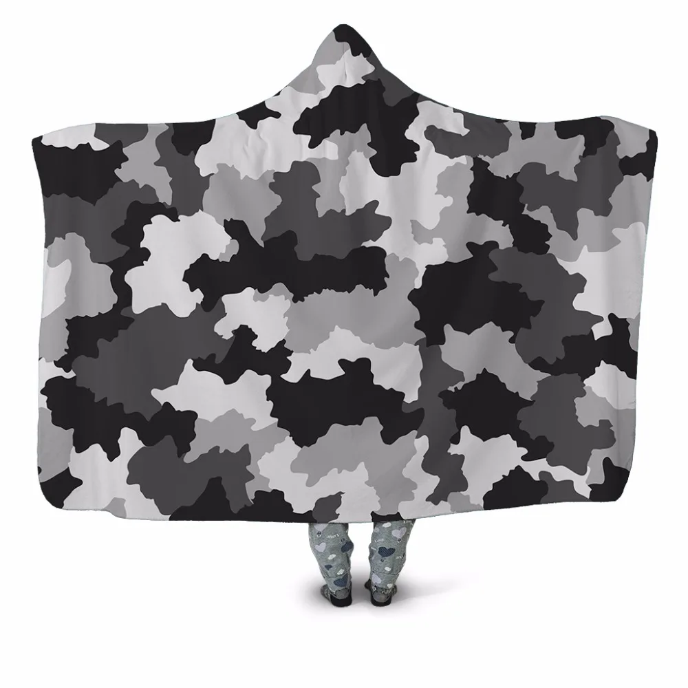 Светильник-серое камуфляжное 3D печатное плюшевое одеяло с капюшоном для