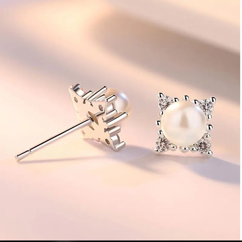 Женские серьги в виде снежинки ANENJERY гвоздики цветка с жемчугом|flower stud earrings|stud