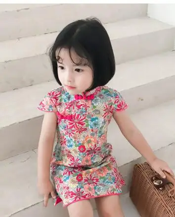 Новинка года; Детские платья Cheongsam в сдержанном стиле; детская одежда для девочек; праздничный костюм; платье принцессы в китайском стиле - Цвет: Бежевый