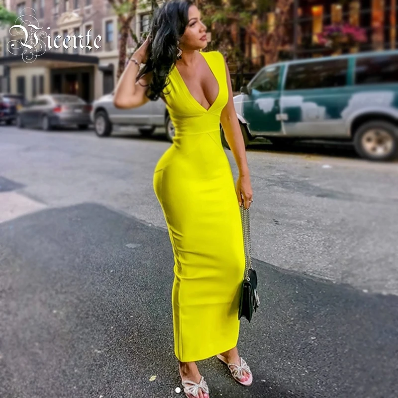 Горячее предложение 2020 Новое модное элегантное желтое Сексуальное платье с