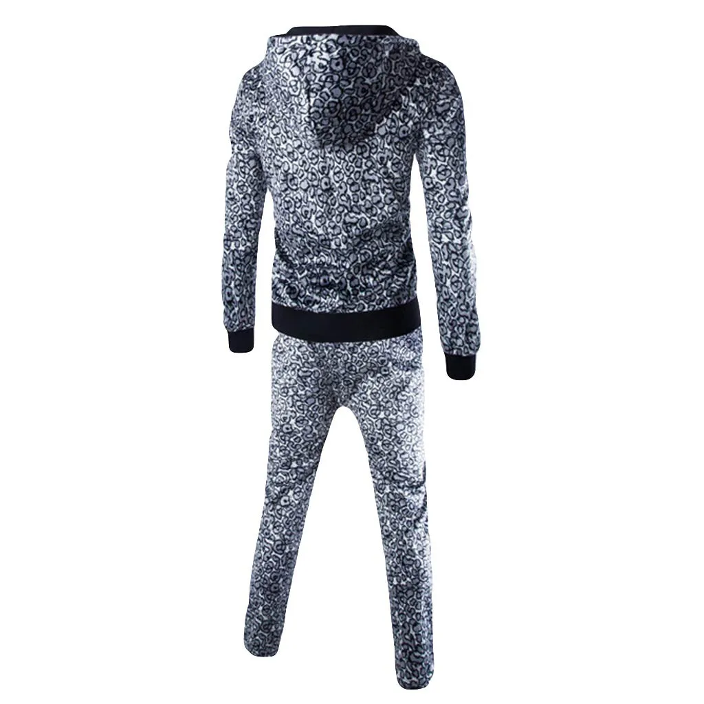 LNCDIS мужской Леопардовый принт Осенний лоскутный свитер топы штаны комплекты