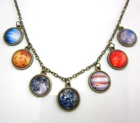 1 pc new design solar system necklace planet universe galaxy necklace antique brass pendant glass dome necklace hz1