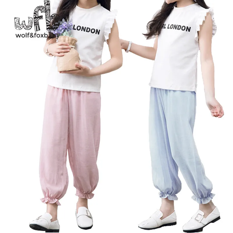 

Retail 3-10 years children summer pants boys and girls leggings nine points loose pants