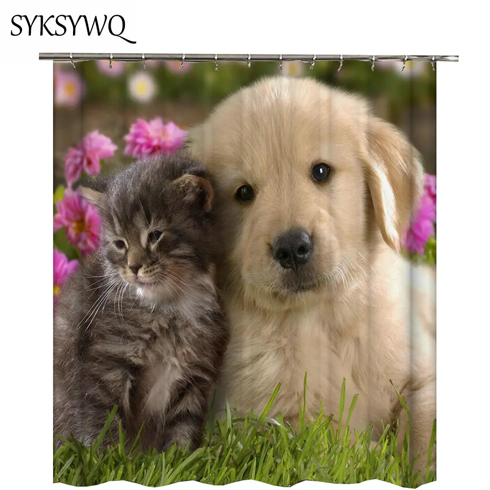 Dog Shower Curtain Chihuahua Duschvorhang White Bathroom Cute Pet Animal Polyester Fabric Curtains Bath Big Black Eyes | Дом и сад