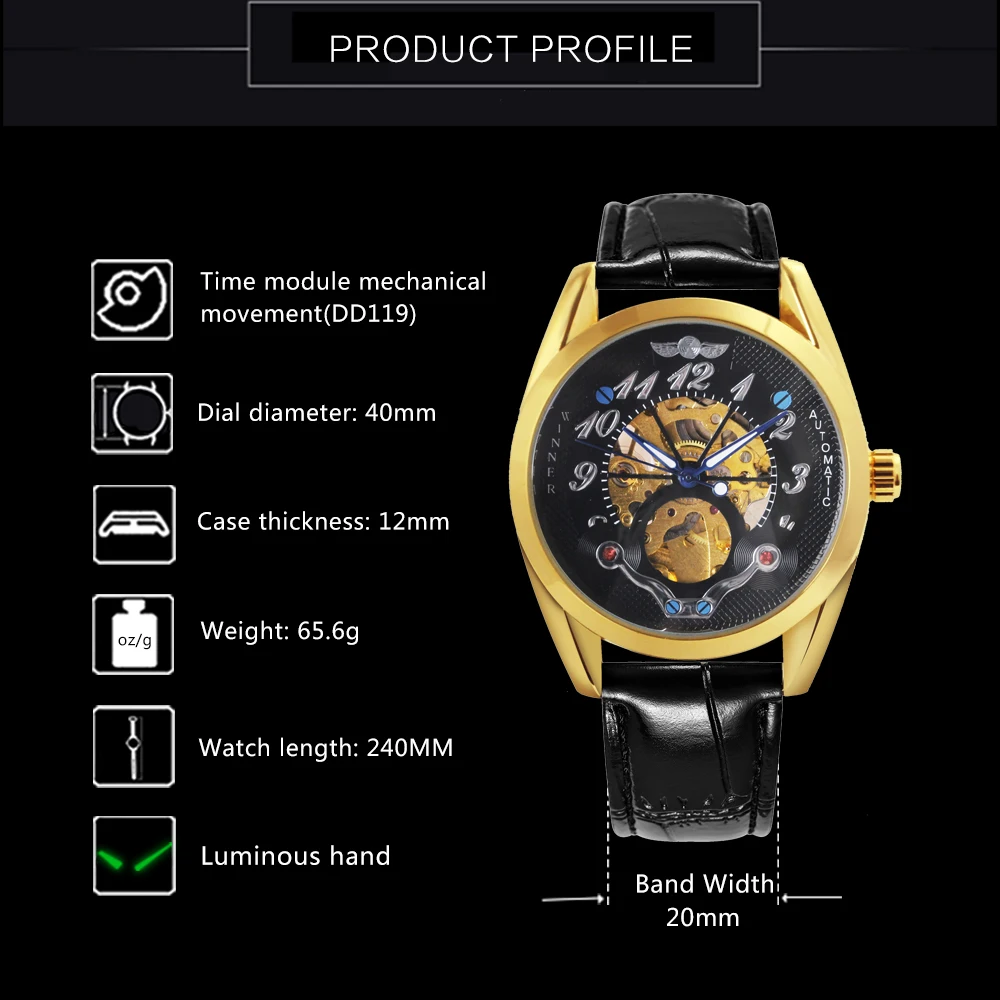 Победитель Спортивные Повседневные Авто механические часы для мужчин кожаный