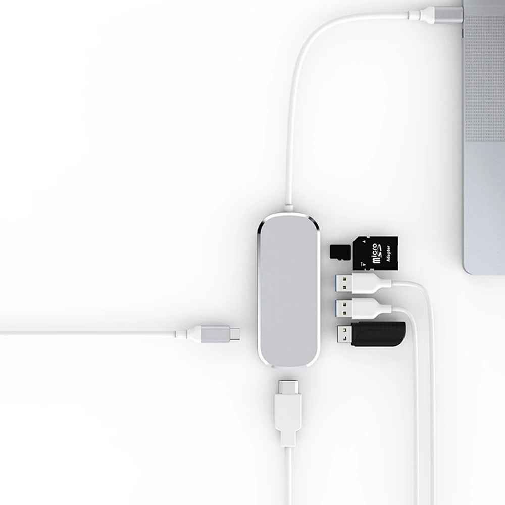 Новый 7 в 1 USB-C TYPE-C к HDMI 4K + SD/Micro SD кардридер USB 3 0*3 PD (зарядка) концентратор адаптер