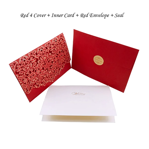One Set Red 4 100 шт золотые, белые, синие, красные конверты с лазерной огранкой, роскошные свадебные пригласительные открытки с цветочным рисунком, кружевные конверты с принтом, украшения для свадебной вечеринки - Цвет: One Set Red 4
