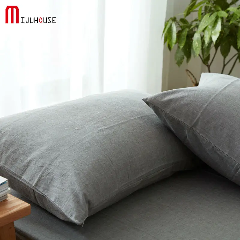 Помытый хлопок наволочка 2 шт сплошной цвет мыть дома одна пара короткий стиль