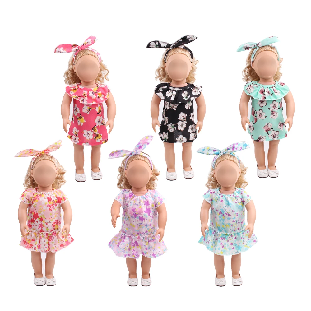 18 inch Girls doll dress Summer print + headband American new born clothes Baby toys fit 43 cm baby c504 | Игрушки и хобби