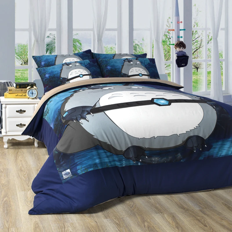 3 шт. Тоторо из японского аниме постельного белья Темно синие мягкие милые зимние