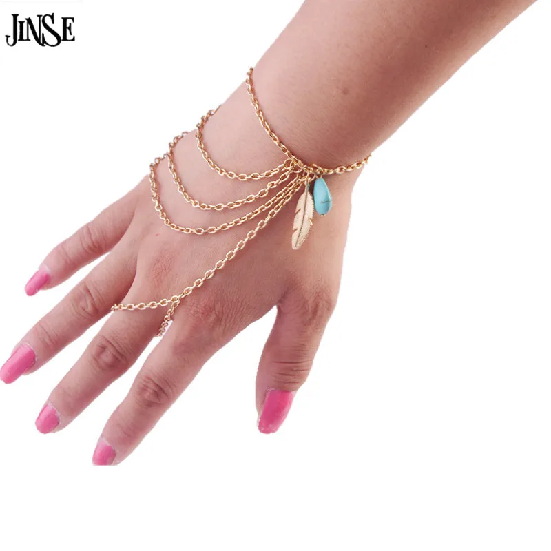 Женский браслет JINSE с подвеской из натурального камня в виде листика ручная цепь