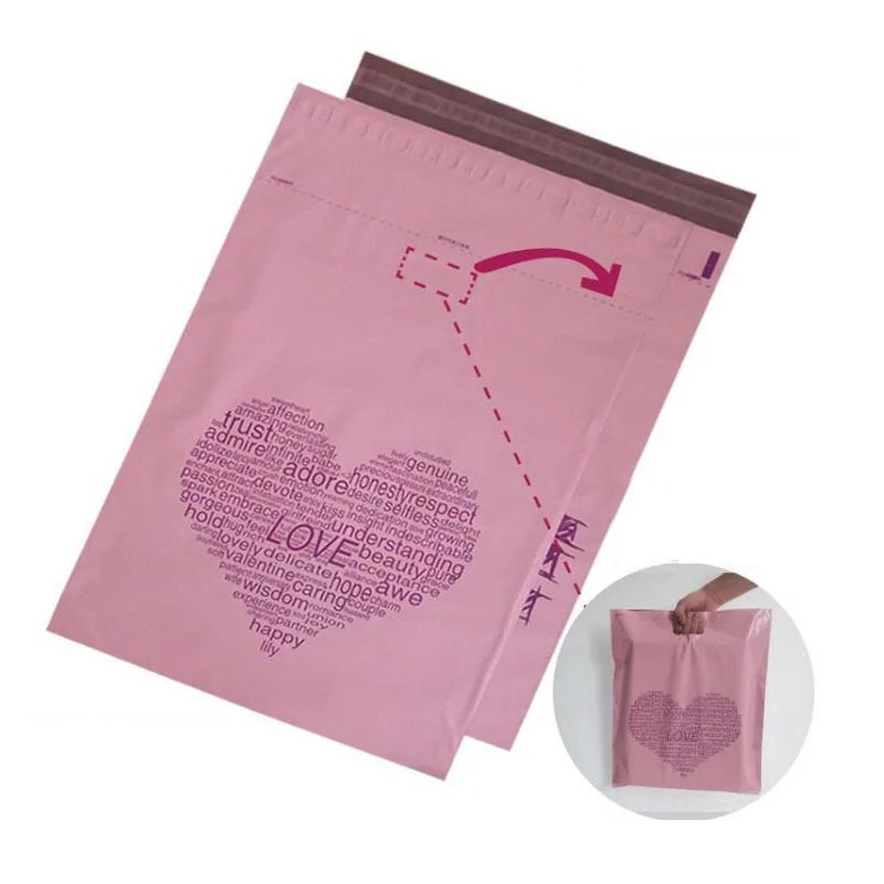 Poly Mailer Pink Heart-shaped Handle Mailing Envelope Post Bags Valentines Day Wedding Gift Packaging 100pcs 38*52cm | Дом и сад
