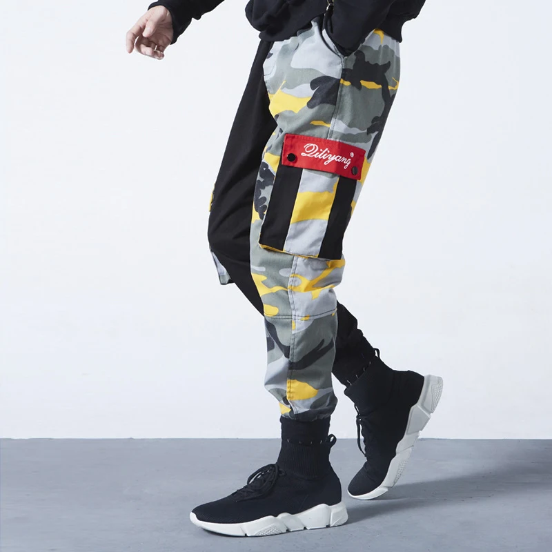 Брюки шаровары в стиле хип хоп модные свободные камуфляжные черные|Повседневные