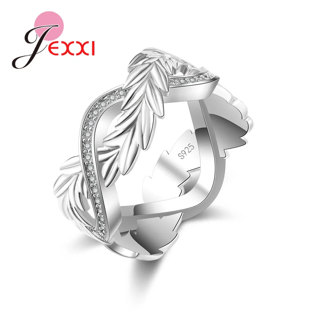 

Hot sale New Latest Cross Surround Feather Shape 925 Sterling Silver Jewelry Top Quality Wedding Ring Pave Shiny Micro Crystal