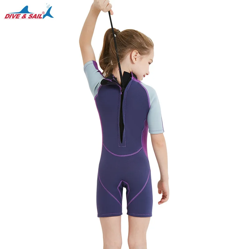 

2018 Spring Neoprene Wetsuits for Kids Boys Girls Back Zipper One Piece Shorty Swimwear UV Protection 2.5mm Swimming Suit Pink
