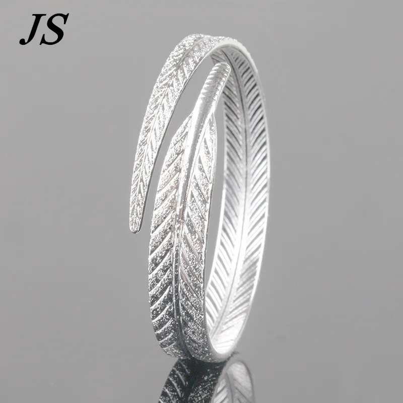 Женский посеребренный Браслет манжета JS SB013 с листьями|bracelets female|bangle jewelrybracelet jewelry