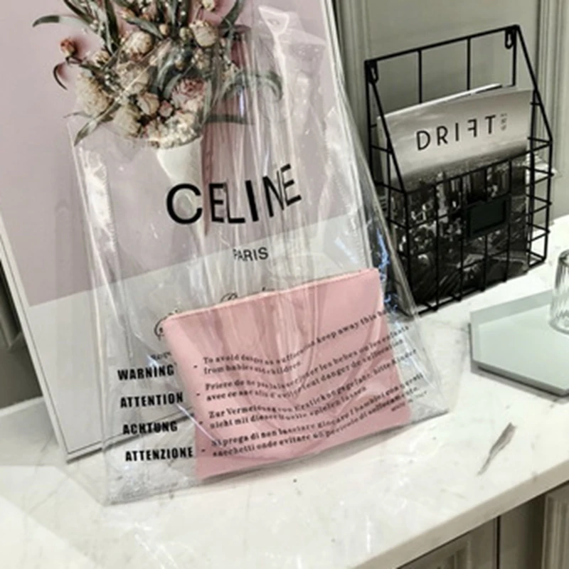 Повседневное покупки сумки чистке письмо мешки большие женщин прозрачный ПВХ из