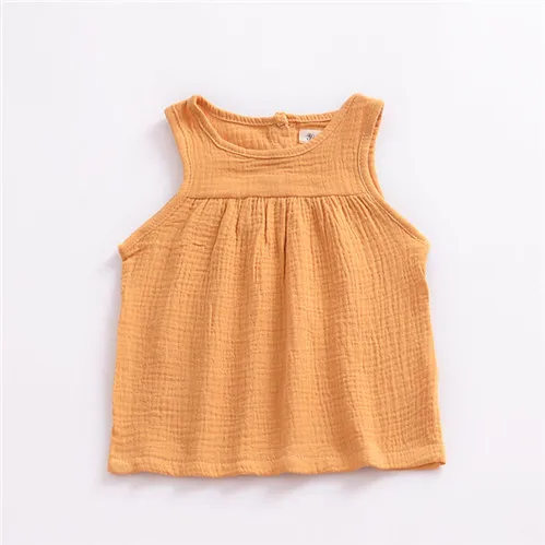 yellow tops Детские летние топы; жилеты; милые белые жилеты для маленьких девочек; детская повседневная однотонная льняная блузка для милых девочек; рубашки; платье; Dwq250 - Цвет: yellow tops