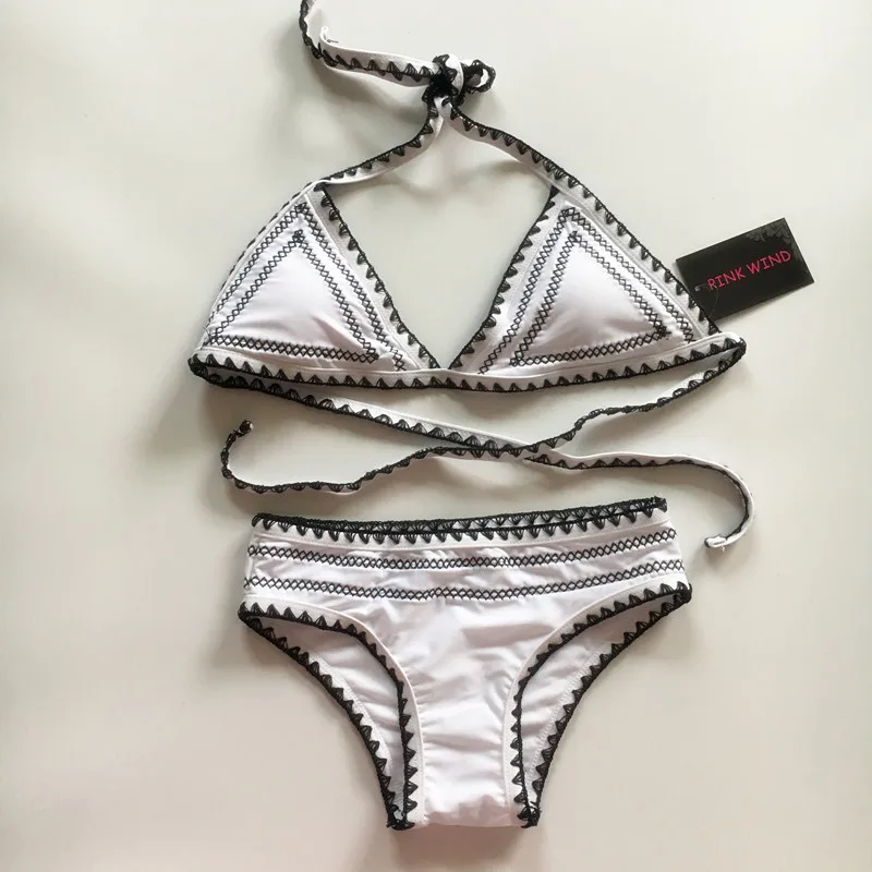 Розовый ветер черный белый геометрический зигзаг Принт низкая талия бикини 2017