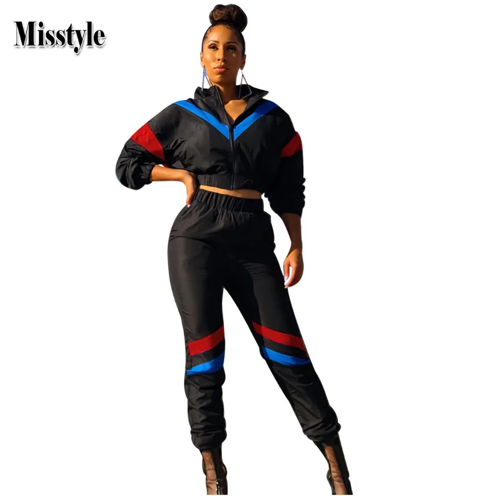 Misstyle Повседневное 2 шт. костюм Для женщин молния спереди одежда с длинным рукавом