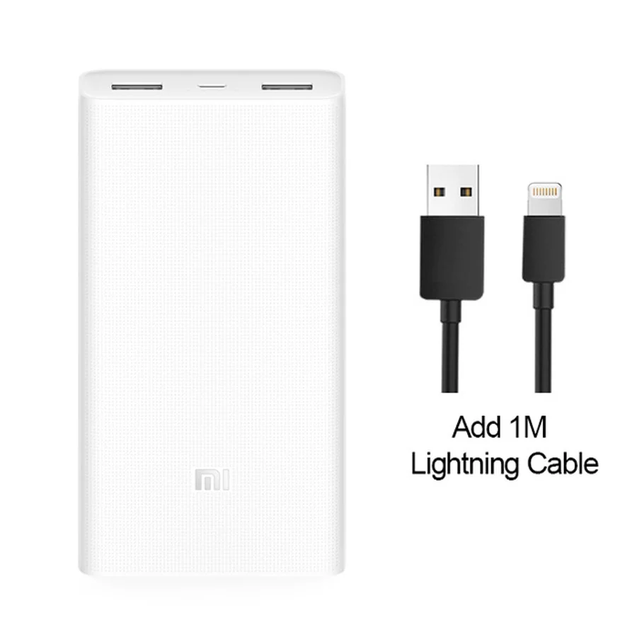 Xiaomi Mi внешний аккумулятор 20000 мАч 2C Быстрая зарядка QC3.0 портативное зарядное устройство Внешний аккумулятор внешний аккумулятор 20000 мобильные телефоны - Цвет: Add Lightning Cable