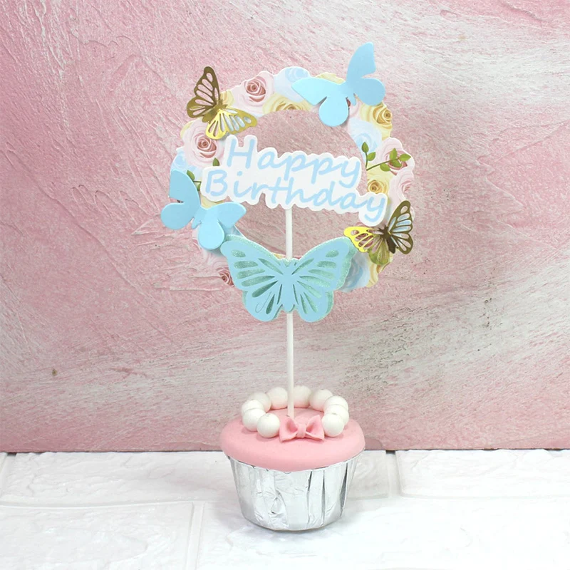 YOMDID С Днем Рождения Торт фигурки жениха и невесты Синий розовый Бабочка Форма топ