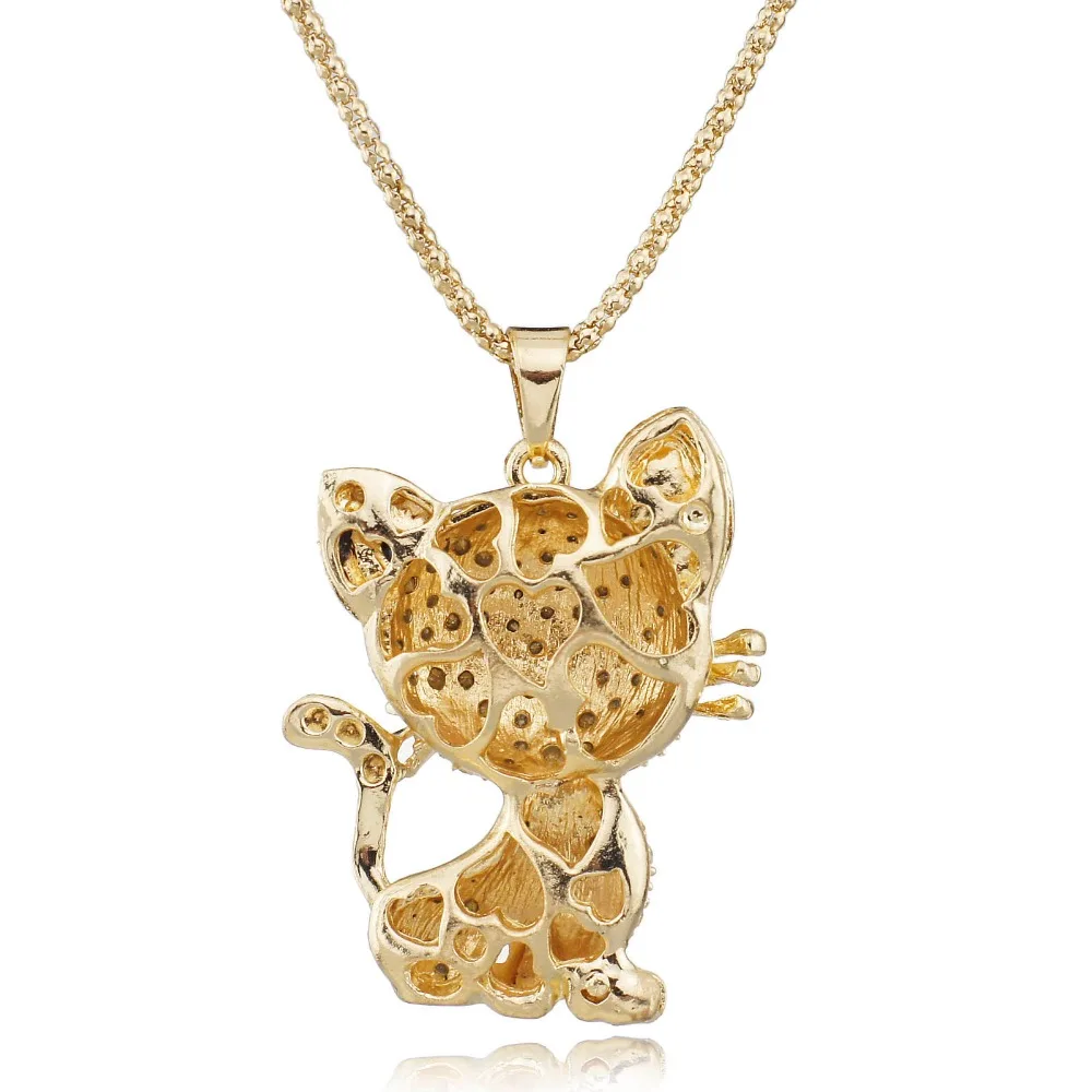 Женский кулон с эмалью Pretty Cat длинное ожерелье цепочка и кристаллом лучший