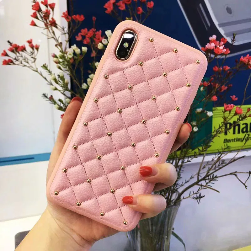 Кожаные чехлы для iPhone x 6 6s 7 8 Plus XR XS Max модная квадратная решетка Задняя крышка