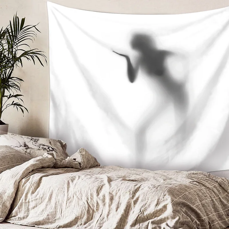 White and Blank Simple Scared Printed Shadow Wall Hanging Multifunction Tapestries Beach Towel People Sitting Blanket | Дом и сад