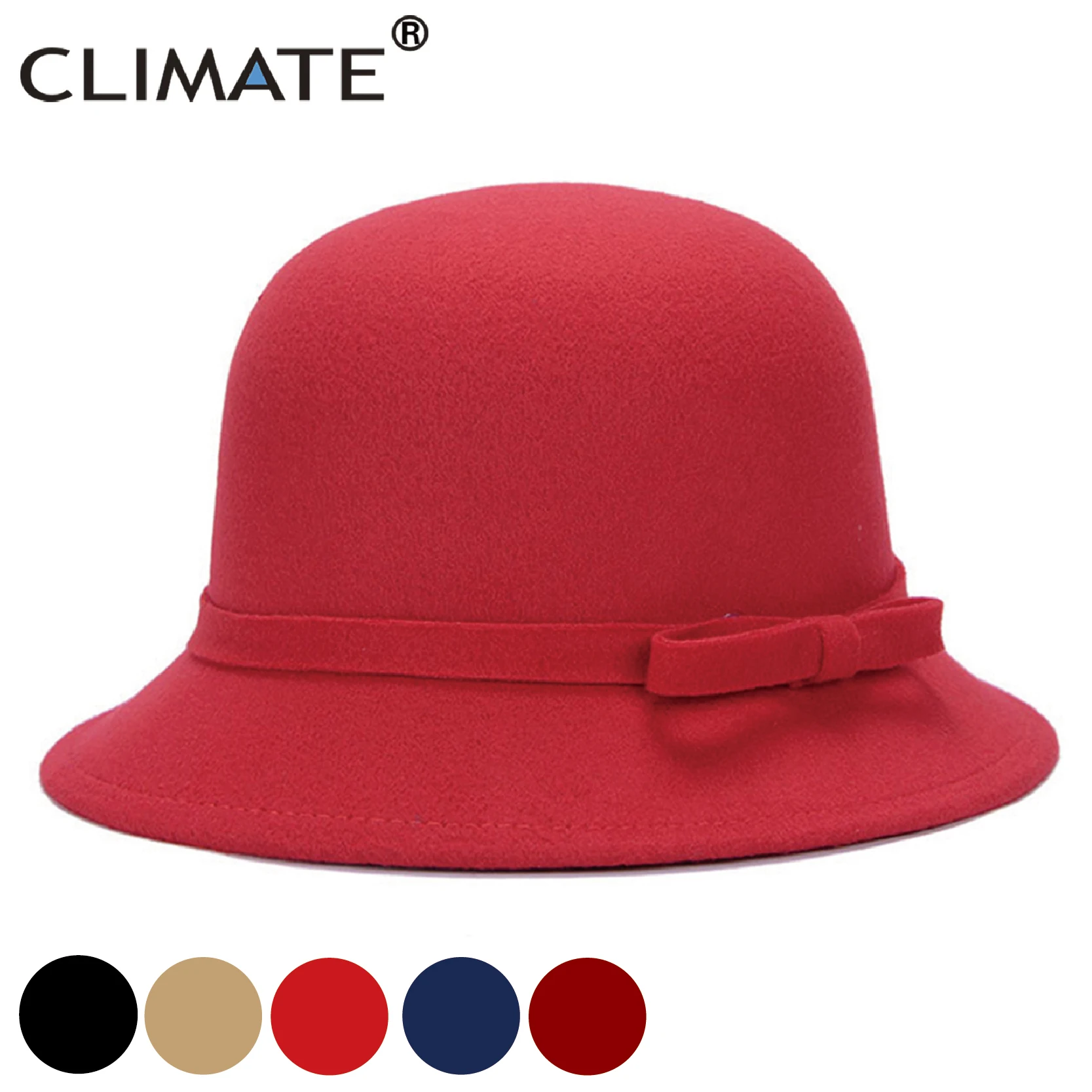

CLIMATE Women Bowknot Fedoras for Woman Fedora Fascinator Hats Girls Cap Fashion Ladies Mom Hats Polyester Woolen Cap Hat