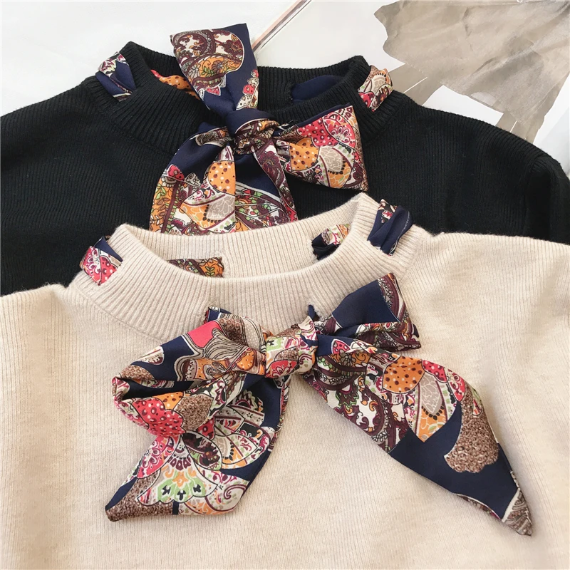 С длинными рукавами вязанная кофта воротник шарф галстук-бабочка женские