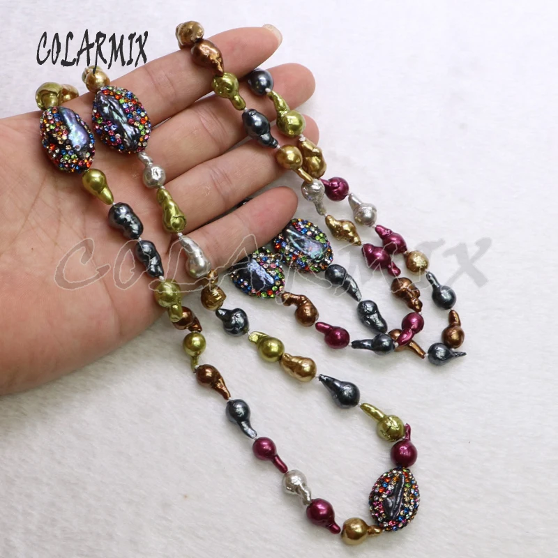 

Natural Pearls strand necklace Handmade pearls Colorful pearls jewelry necklace long sweater chain necklace gift for lady 6042