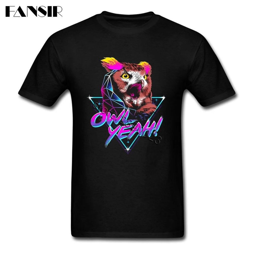 Vaporwave Owl Aesthetic Short Sleeved T-shirt Adult Leisure Tee Shirt Pure Cotton Crew Neck Men's For Team | Мужская одежда
