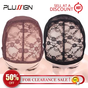 Plussign Регулируемая шапка для парика для изготовления париков, кружевная сетчатая Шапка черного и коричневого цвета, 1 шт., оптовая продажа, распродажа, инструменты для изготовления париков, волнистая шапка