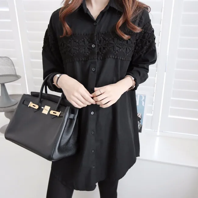 Рубашка с длинными рукавами для беременных свободная рубашка кружевной вышивкой