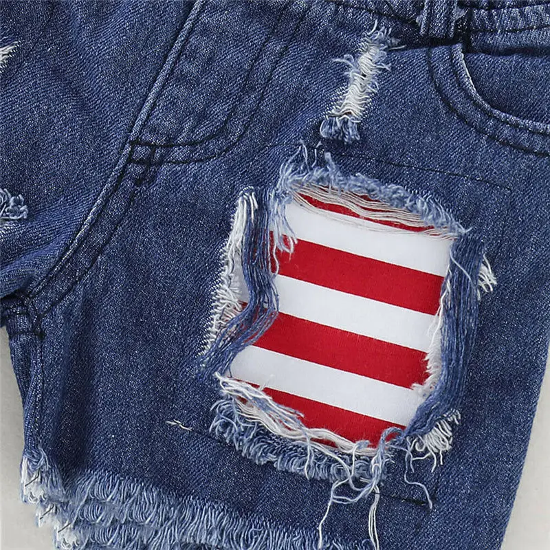 2019 Baby Boys Girls Clothes Set Summer Toddler Unisex Kid Outfit Fourth of July T-shirt+Denim Shorts Children Clothing 2pcs | Детская