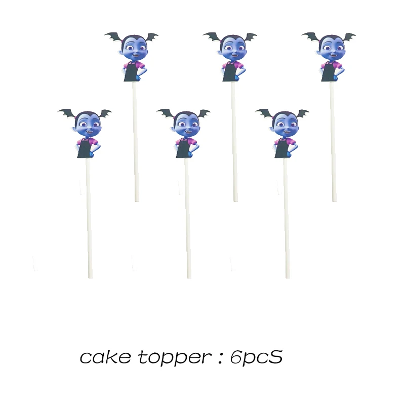 Vampirina, бумажные тарелки и стаканы для девочек, принадлежности для вечеринок на день рождения, одноразовые столовые приборы, свадебные украшения для девочек - Цвет: cake topper 6pcS