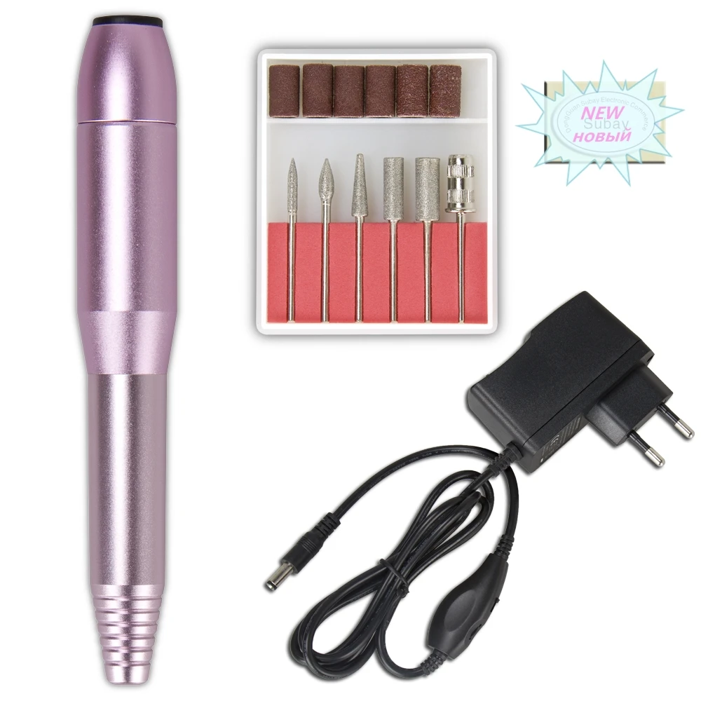 Профессиональный розовый электрический сверло для ногтей 6 бит Уход Комплект 100