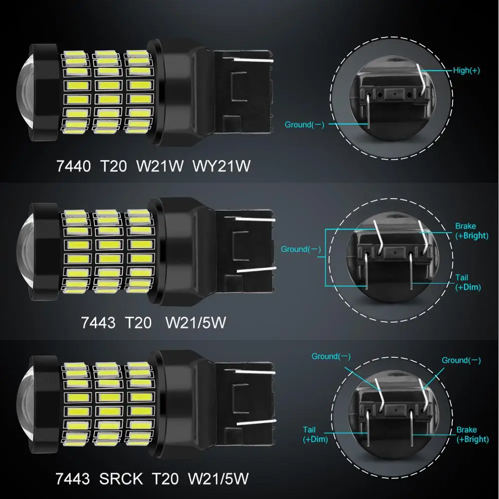 2 шт. T20 7440 W21W WY21W светодиодный 7443 SRCK W21/5 Вт лампы 1200LM 12V Автомобильные фары сигнала