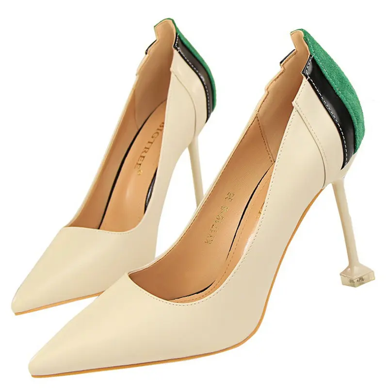 Size34-39 Woman High Quality Patchwork Pumps Pointed Toes 9.5CM Heels Shoes Female Slip-on Career Parties Dress | Обувь