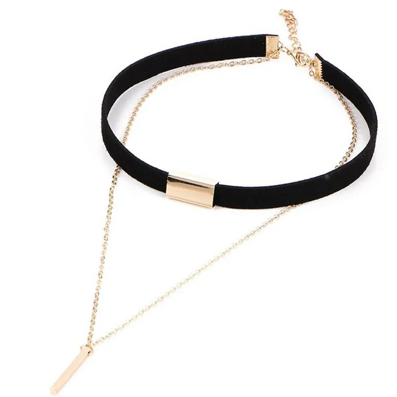 [JIMORE] 2017 Два Слоя PU Leather Choker Модные Сплава Кулон Черный Чокеры Ожерелья для Женщин
