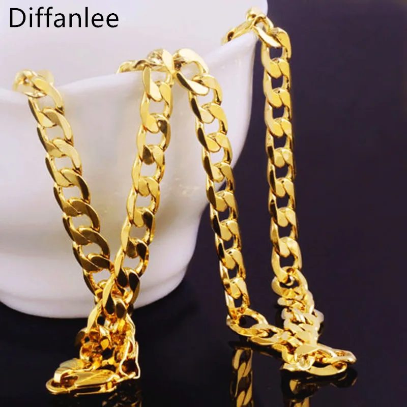 

High quality Classic Men's Copper Gold Color Link Chain Single buckle Necklace fashion Hip Hop Mens Necklace Jewelry 7mm*50cm