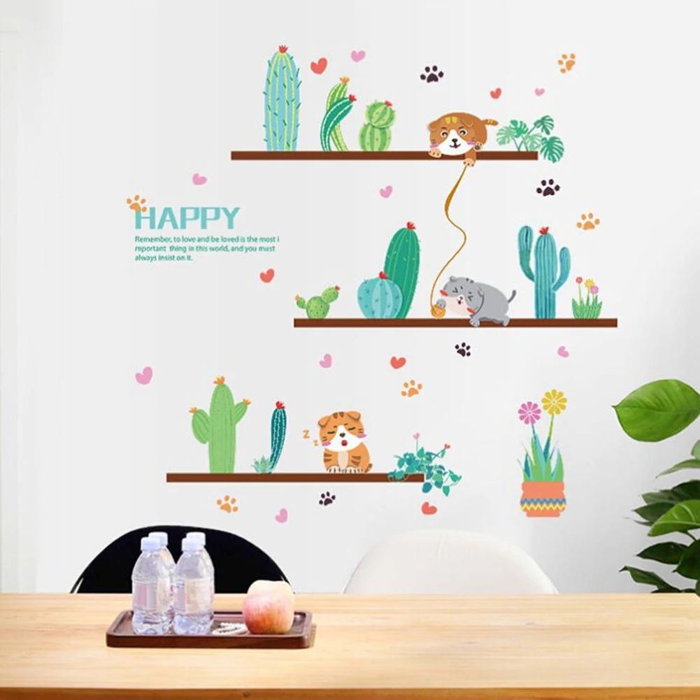 Кошка кактус бонсай съемные обои наклейки на стену DIY наклейка кухня кафе