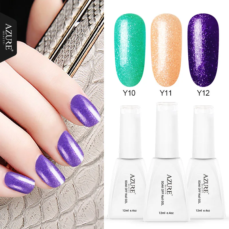 Azure Beauty 3Pcs/Lot Shiny Glitter UV Gel Nail Polish Semi Permanent Sequins Led Lacquer Green Color Hybrid Enamel | Красота и