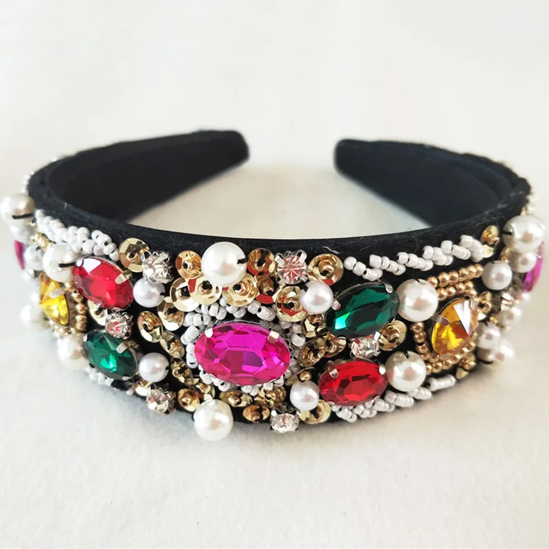 Модная Современная повязка на голову с разноцветными бусинами украшенная