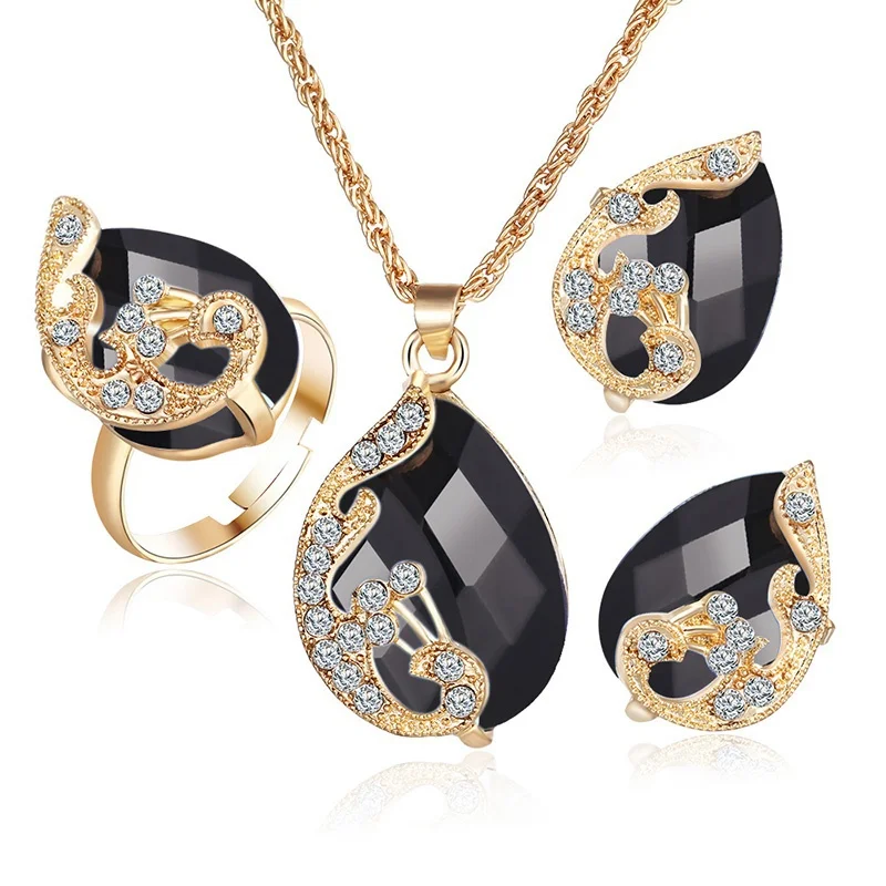 WKOUD Кристалл ожерелье серьги кольцо из трех частей комплект jewellery наборы для