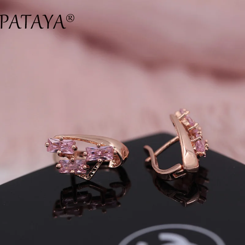 Эксклюзивные Разноцветные серьги PATAYA из розового золота 585 пробы, зеленый квадратный натуральный кубический цирконий, висячие серьги для женщин, хорошее богемное ювелирное изделие
