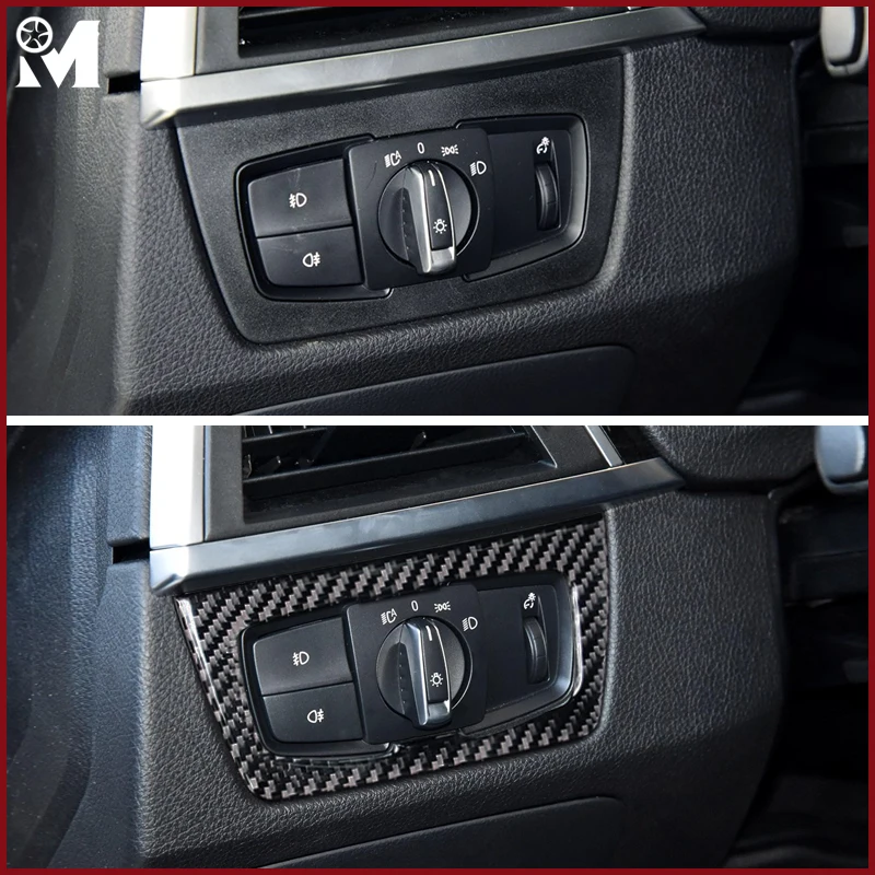 Карбоновая вставка для декоративной рамки переключателя фар автомобиля, интерьерная накладка на приборную панель для BMW F30 F34.
